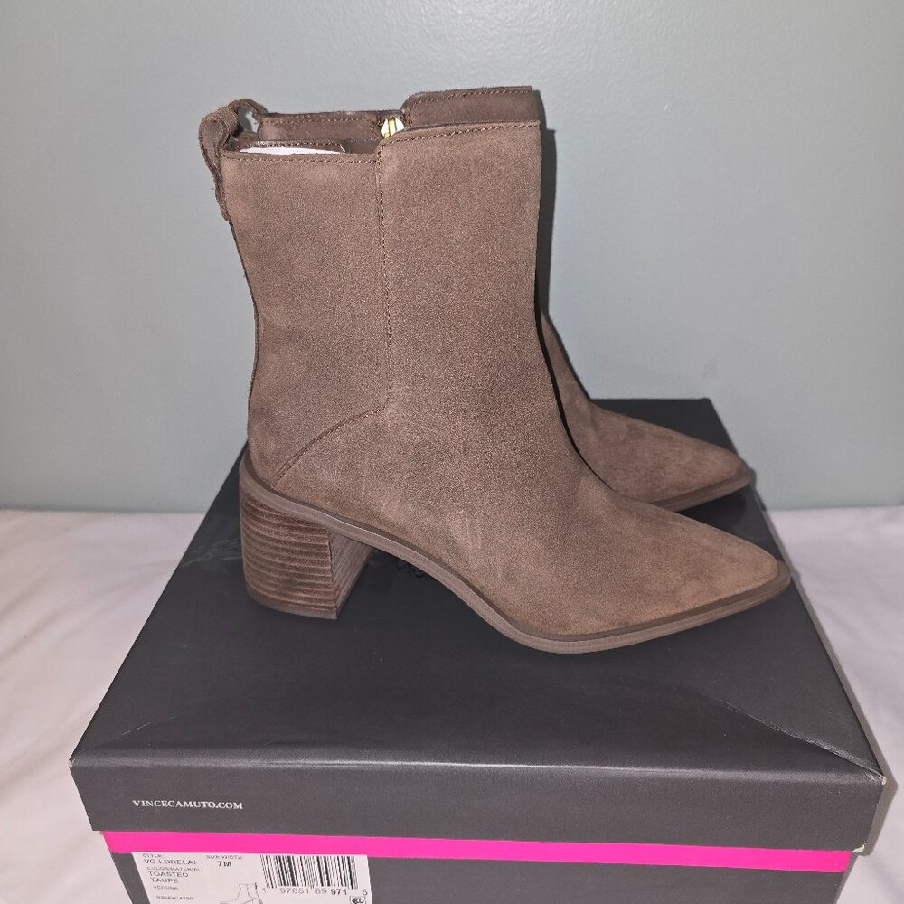 Vince Camuto Lorelai Point Toe Bootie in Toasted Taupe, Size 7M, New in Box